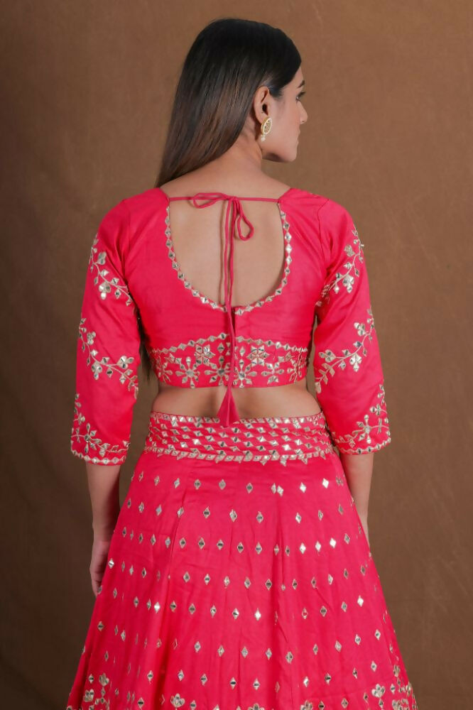 Pink Embroidery With Real Mirror Work Fantum Silk Fabric Lehenga Choli - Jihu Culture | Grocsy