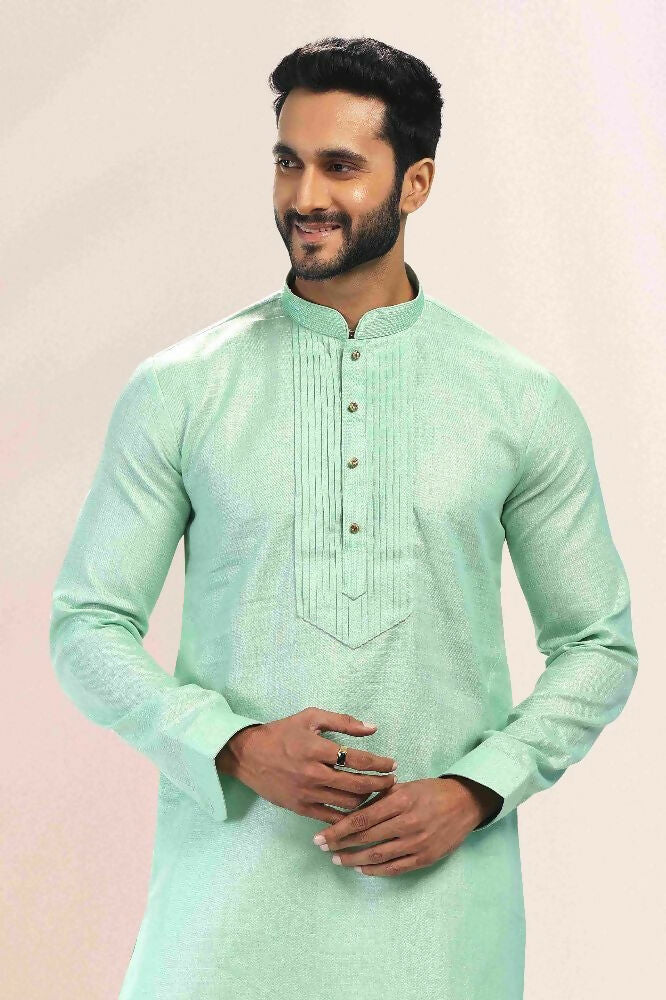 Raivat Ethnic Linen Cotton Pintux Work Kurta Pajama In Pista Green Colour | Grocsy