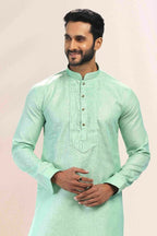 Raivat Ethnic Linen Cotton Pintux Work Kurta Pajama In Pista Green Colour | Grocsy