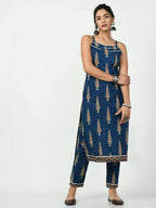 Myshka Women's Blue Straight Printed Kurta | Grocsy