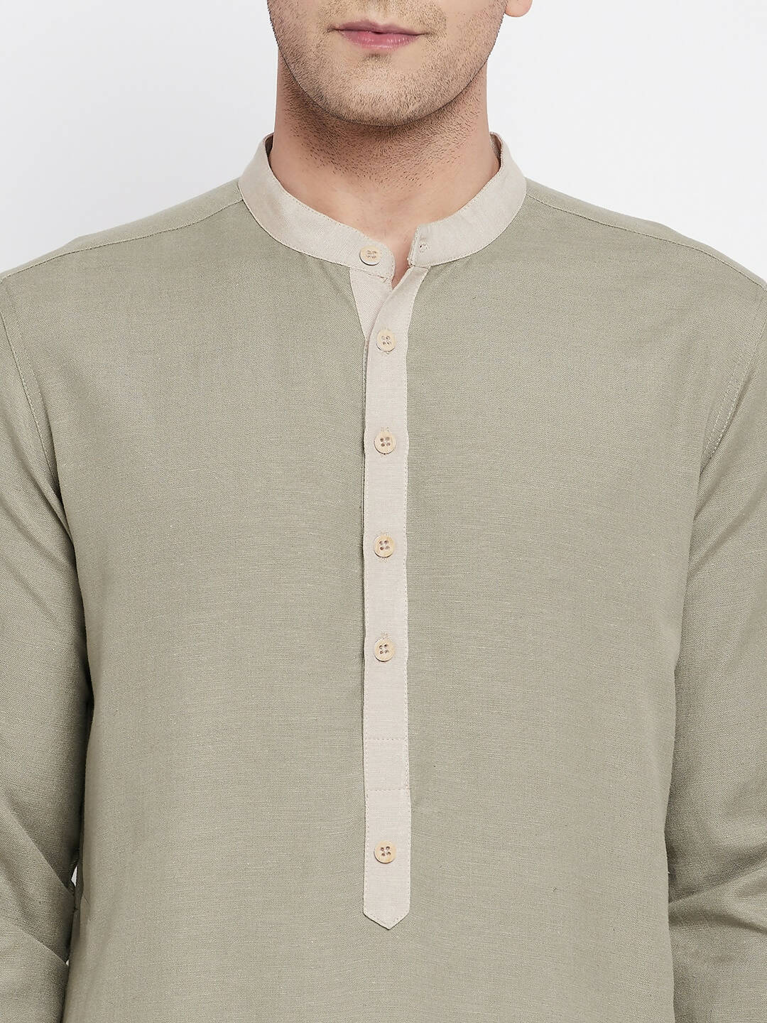 Even Apparels Green Pure Cotton Men's Kurta With Contrast Collar And Placket | Grocsy