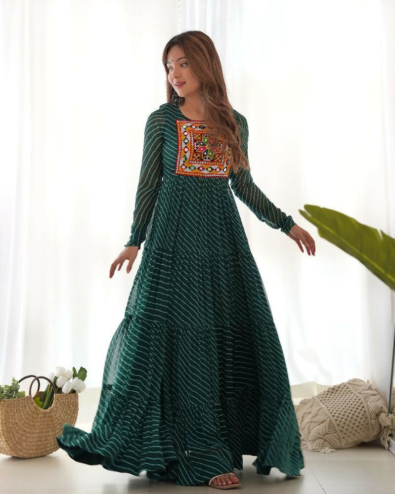 Joban Fashion Bottle Green Kurta Set Chanderi Sequence Embroidery Work | Grocsy