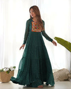 Joban Fashion Bottle Green Kurta Set Chanderi Sequence Embroidery Work | Grocsy