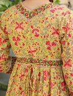 Kaajh Women's Mustard Printed Cotton Handblock Dress | Grocsy