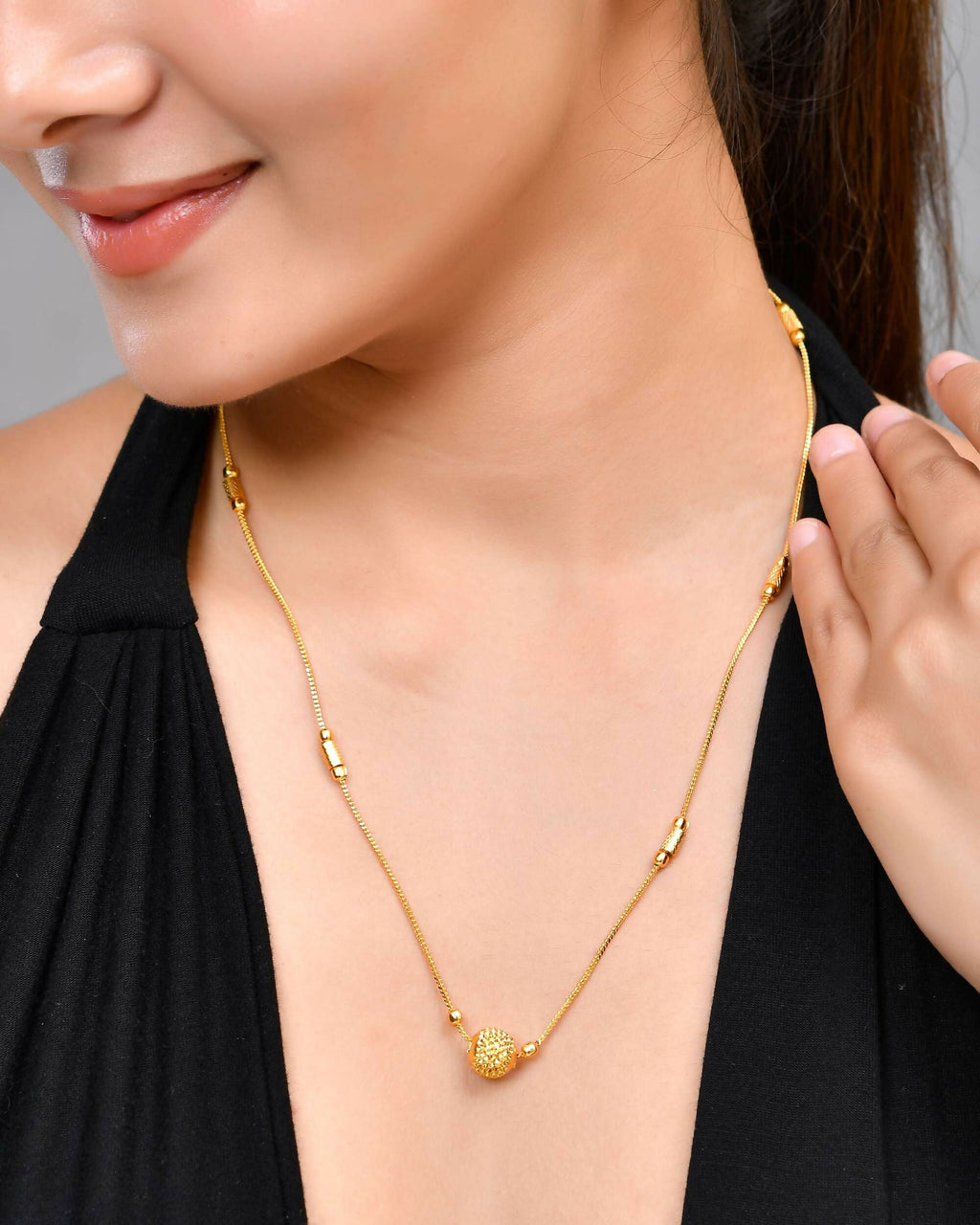 VOJ Gold-Polished Designer Piped Chain WithBig Gold Bead. | Grocsy