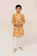 Joban Fashion Linen Cotton Yellow Kurta With Straight Fit Pant | Grocsy