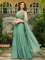 Janasya Sage Green Georgette Embellished Lehenga Choli | Grocsy