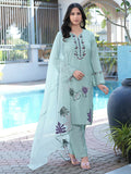 Nikhaar Sea Green Embroidered Art Silk Stitched Straight Cut Kurta Pants Dupatta Readymade Suit | Grocsy