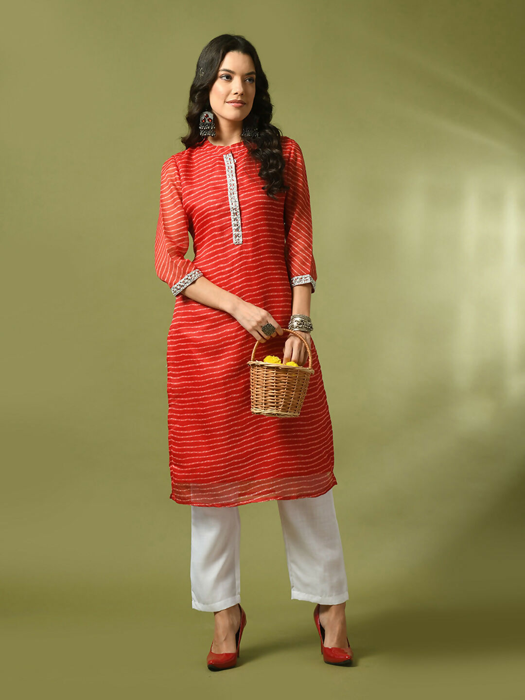 Myshka Women's Red Printed Cotton Blend Straight Party Kurta Set | Grocsy