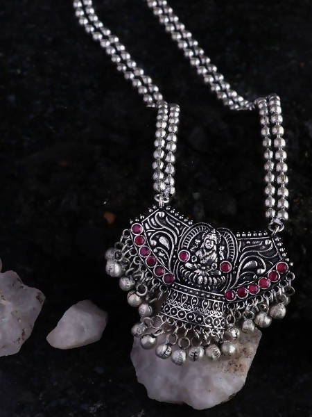 Mominos Fashion Johar Kamal Oxidised Laxmi Mata Statement Piece Long Necklace | Grocsy