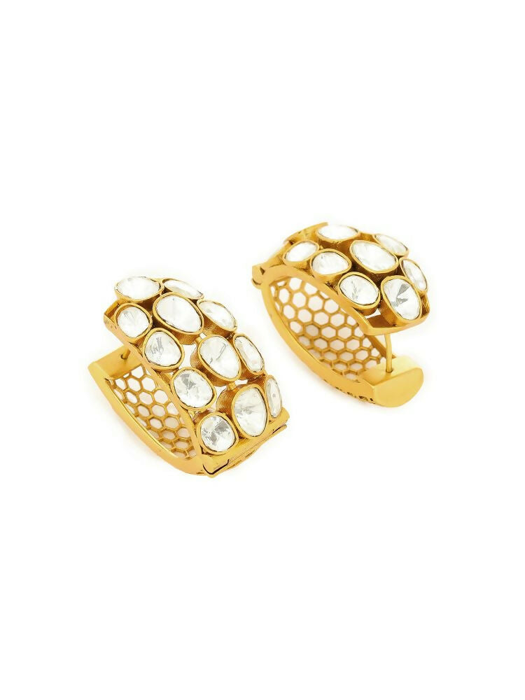 Glass Kundan Circular Earrings - Ruby Raang | Grocsy