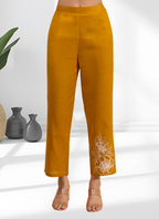 Joban Fashion Mustard Cotton, Linen Embroidered Readymade Cord Set | Grocsy