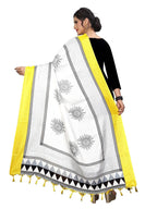 Vamika Yellow-White Printed Khadi Bhagalpuri Dupatta | Grocsy