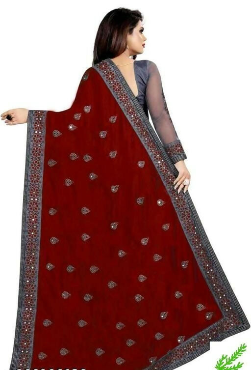 Dishitha Creation Indian Women's Designer Embroidered Art Silk Saree - Maroon | Grocsy
