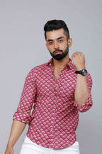 Miravan Men's Pink Regular Fit Floral Printed Cotton Casual Shirt | Grocsy