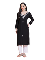 Pahnaz Luxury Rayon Chikankari Long Kurti-Black | Grocsy