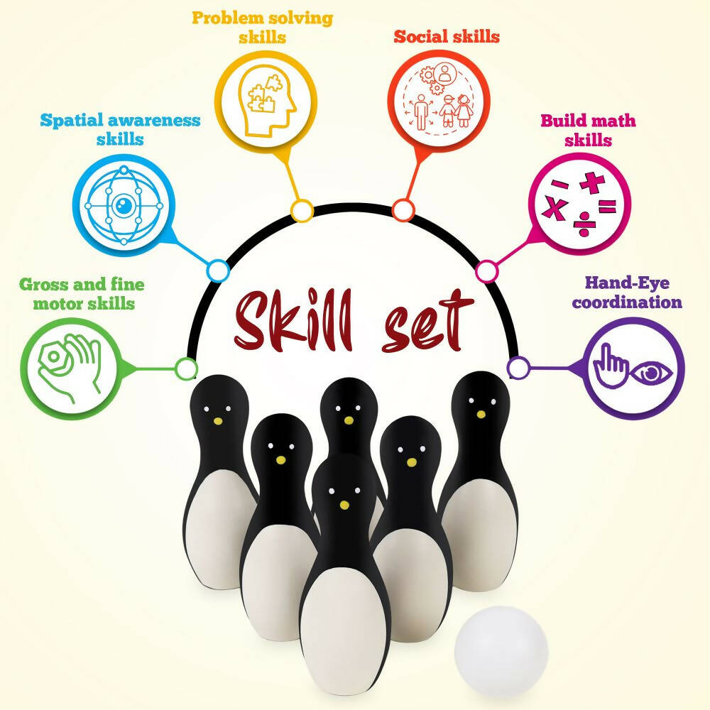 Matoyi Wooden Penguin Bowling Set For Kids | Grocsy