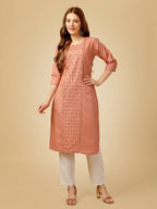 Jyoti Fashion Women's Gajri Cotton Blend Embroidered Kurta Pant Set | Grocsy