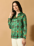 Myshka Women's Multi Satin Printed Smart Shirt | Grocsy