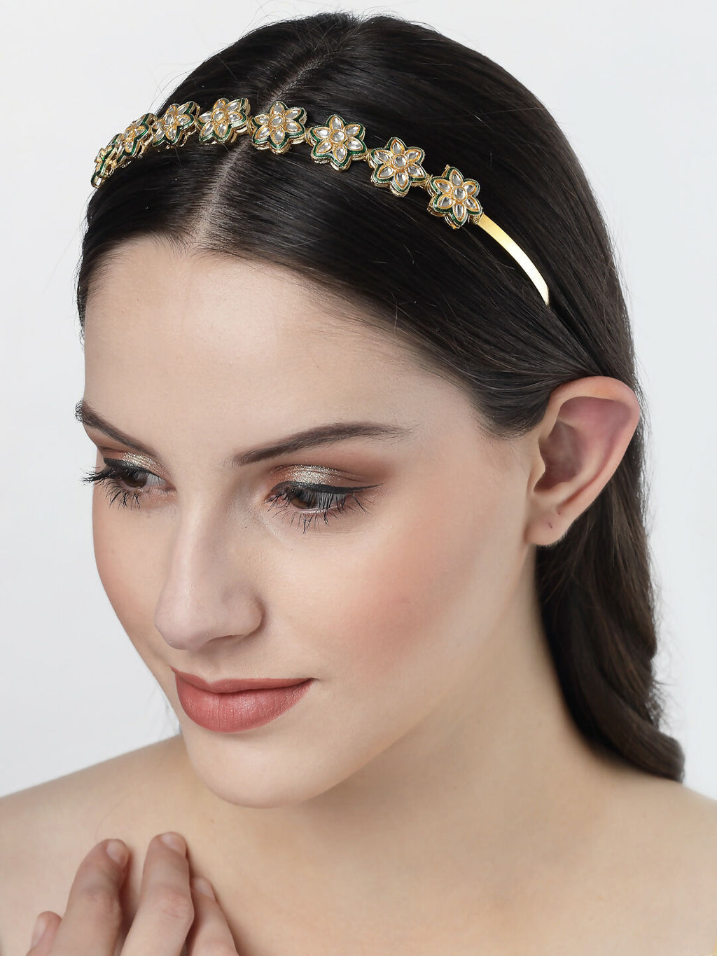 NVR Women's Gold-Polished Kundan Embellished Hairband | Grocsy