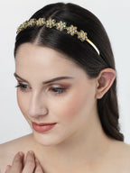 NVR Women's Gold-Polished Kundan Embellished Hairband | Grocsy