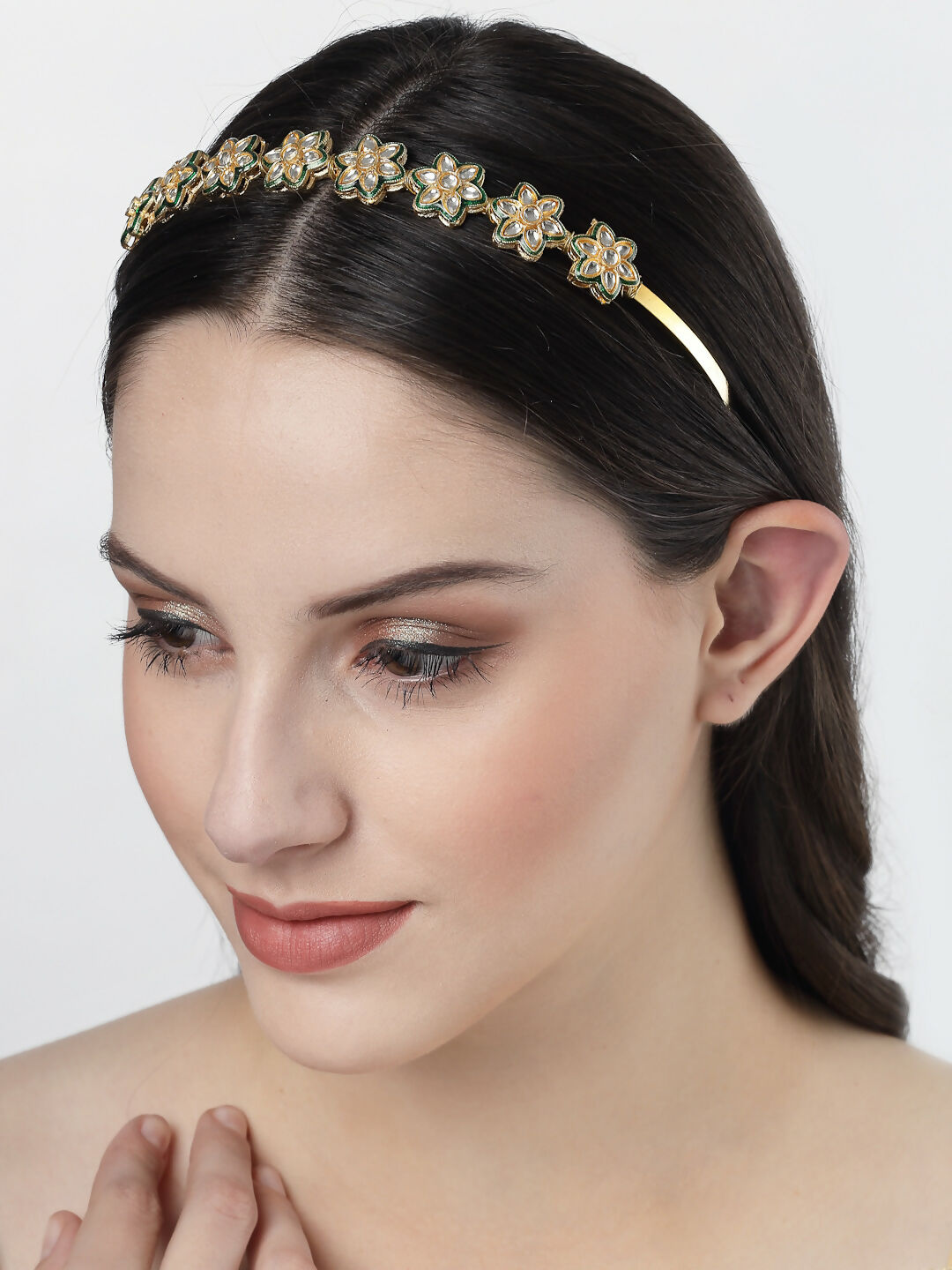 NVR Women's Gold-Polished Kundan Embellished Hairband | Grocsy