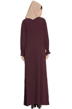 Bashariya Loose From Chest Arabian Abaya With Gather and Smocky Sleeves - Wine | Grocsy