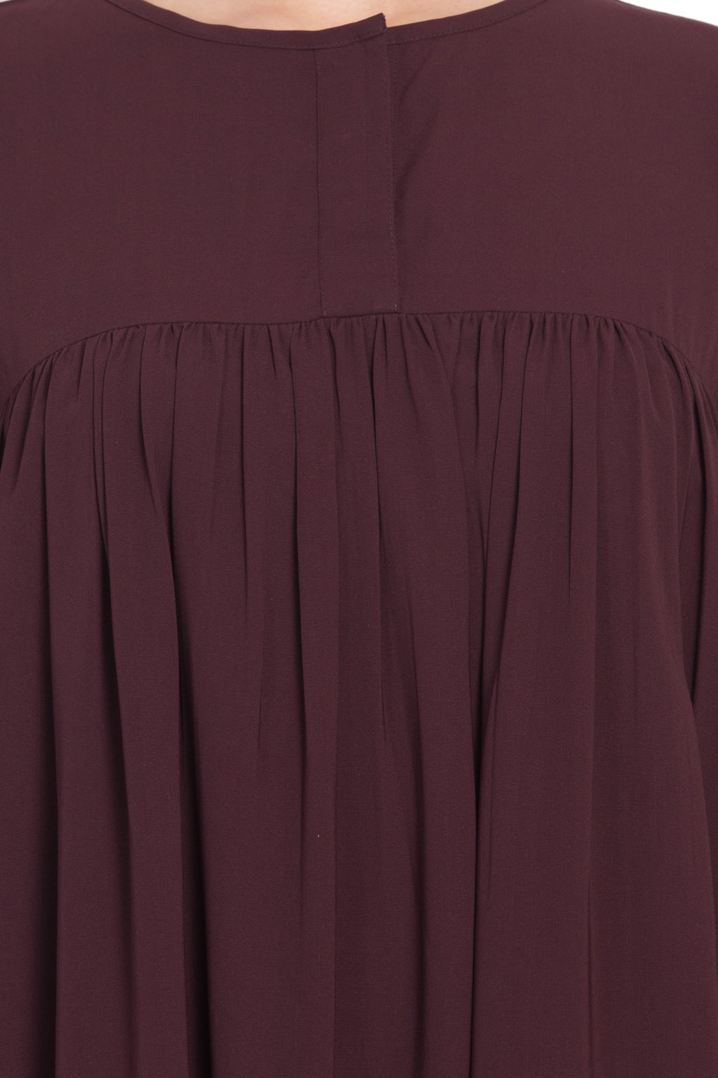 Bashariya Loose From Chest Arabian Abaya With Gather and Smocky Sleeves - Wine | Grocsy