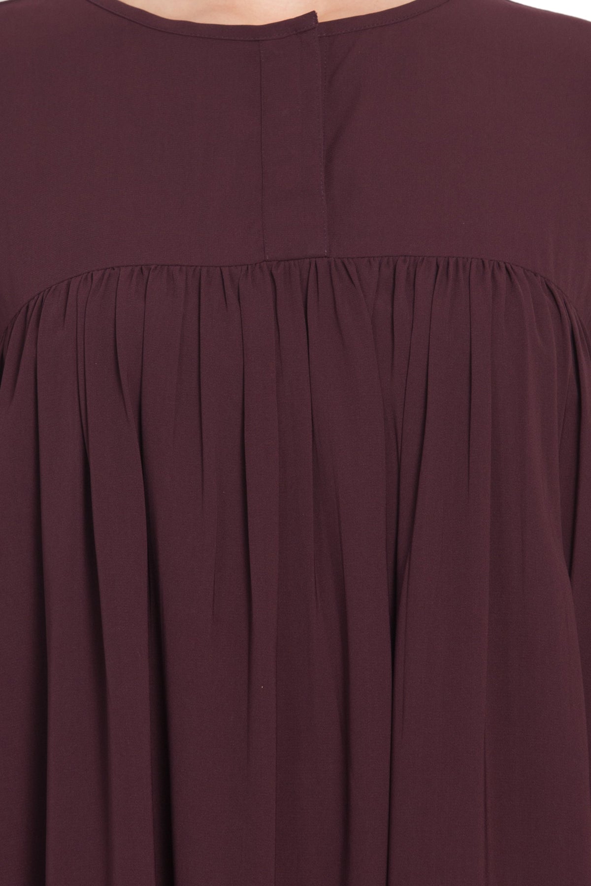 Bashariya Loose From Chest Arabian Abaya With Gather and Smocky Sleeves - Wine | Grocsy