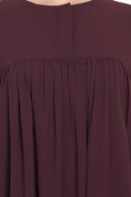 Bashariya Loose From Chest Arabian Abaya With Gather and Smocky Sleeves - Wine | Grocsy