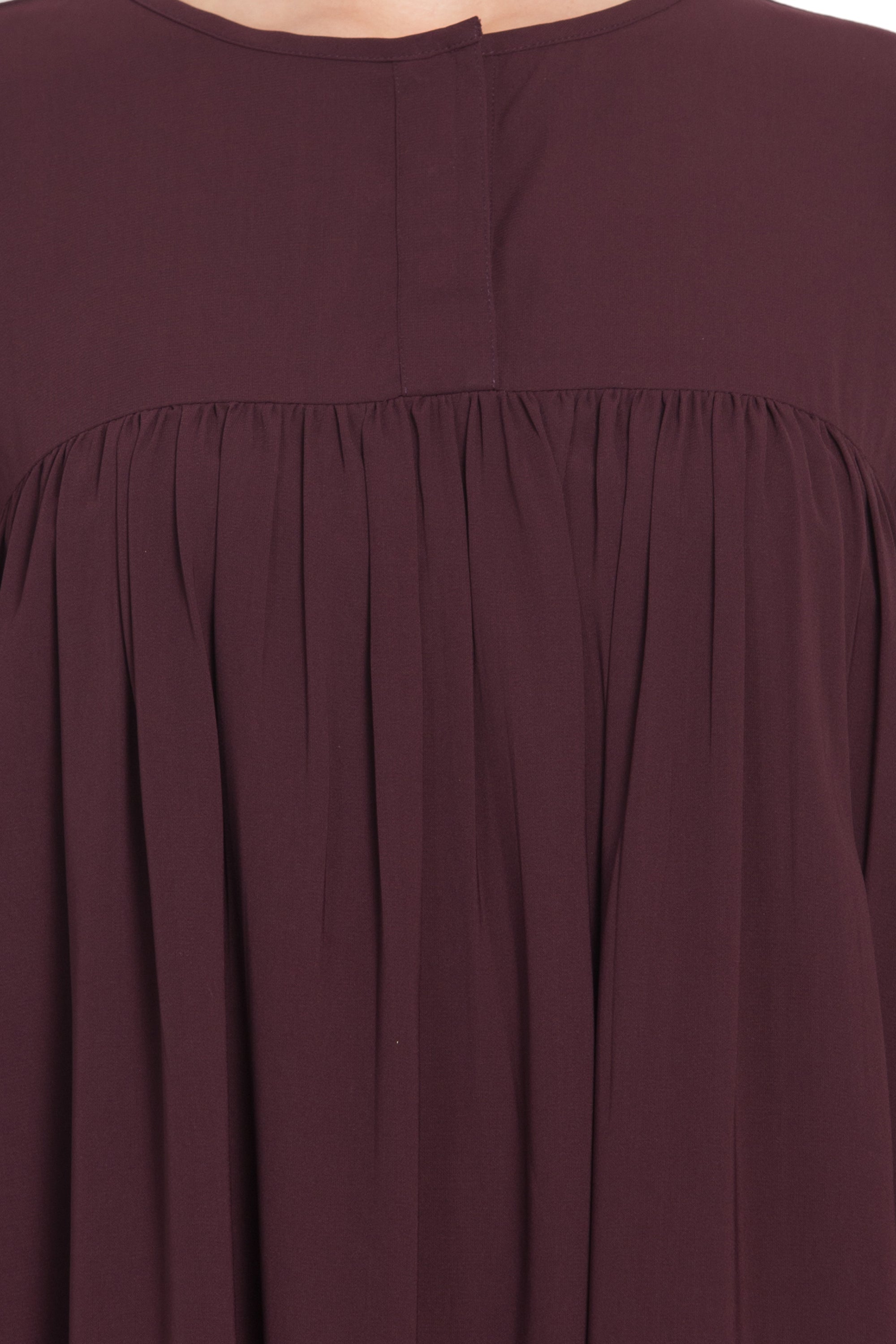 Bashariya Loose From Chest Arabian Abaya With Gather and Smocky Sleeves - Wine | Grocsy