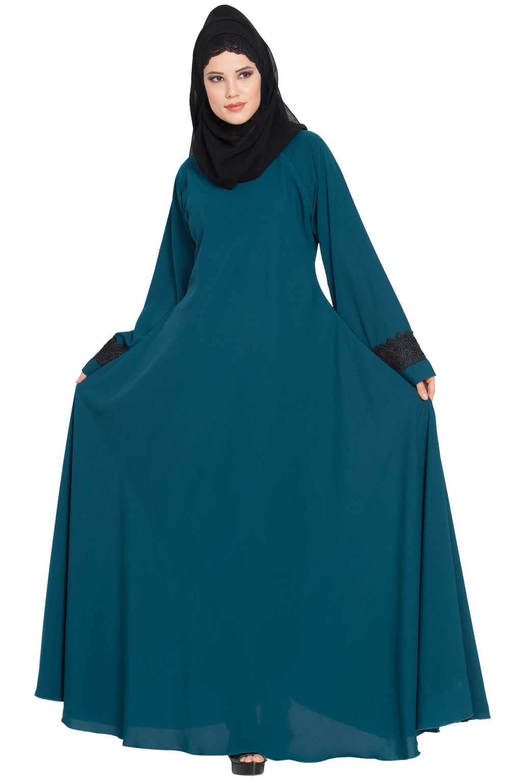 Bashariya Umbrella Flare Abaya With Lacework On Sleeves | Grocsy