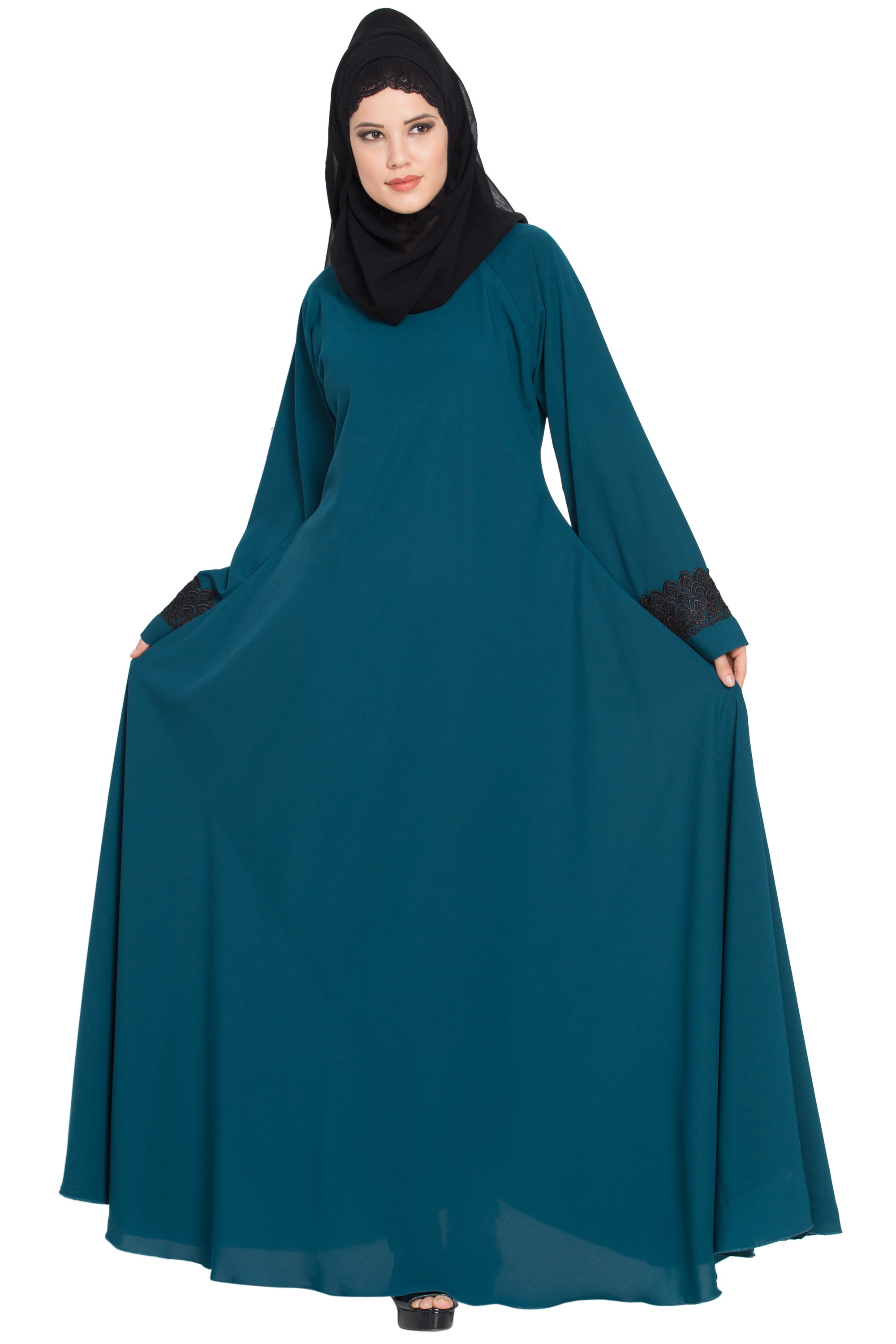 Bashariya Umbrella Flare Abaya With Lacework On Sleeves | Grocsy