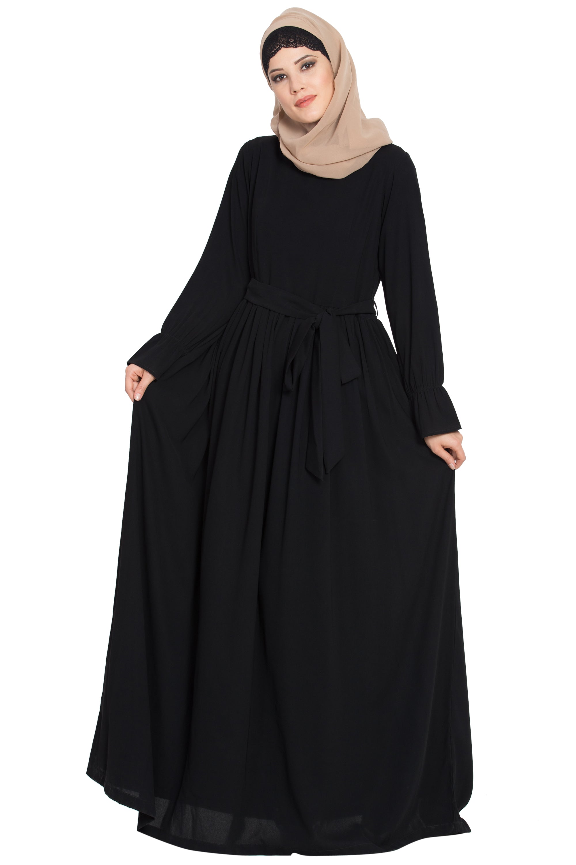 Bashariya Abaya Dress With Double Layers Of Bell Sleeves | Grocsy