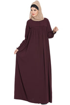 Bashariya Loose From Chest Arabian Abaya With Gather and Smocky Sleeves - Wine | Grocsy