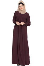 Bashariya Loose From Chest Arabian Abaya With Gather and Smocky Sleeves - Wine | Grocsy
