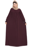Bashariya Loose From Chest Arabian Abaya With Gather and Smocky Sleeves - Wine | Grocsy