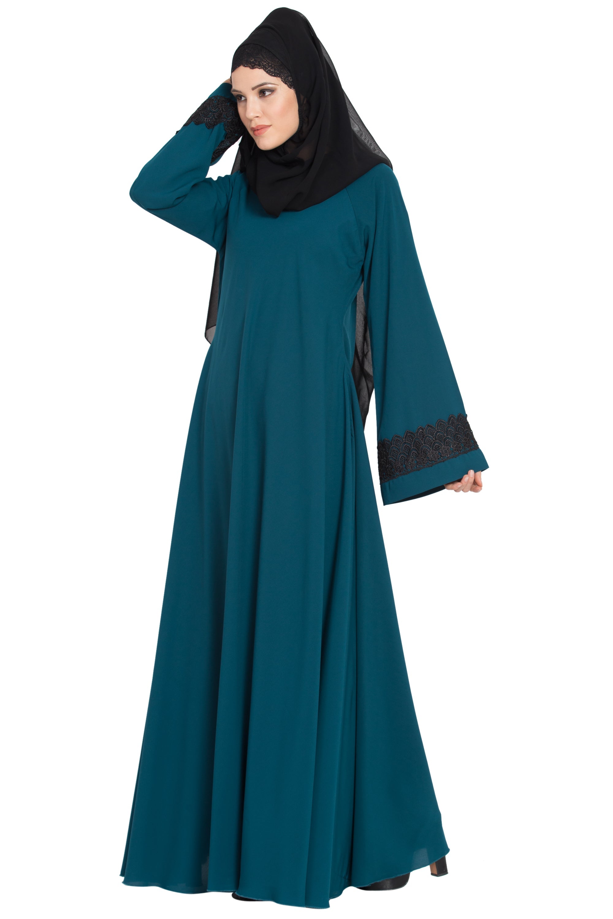 Bashariya Umbrella Flare Abaya With Lacework On Sleeves | Grocsy