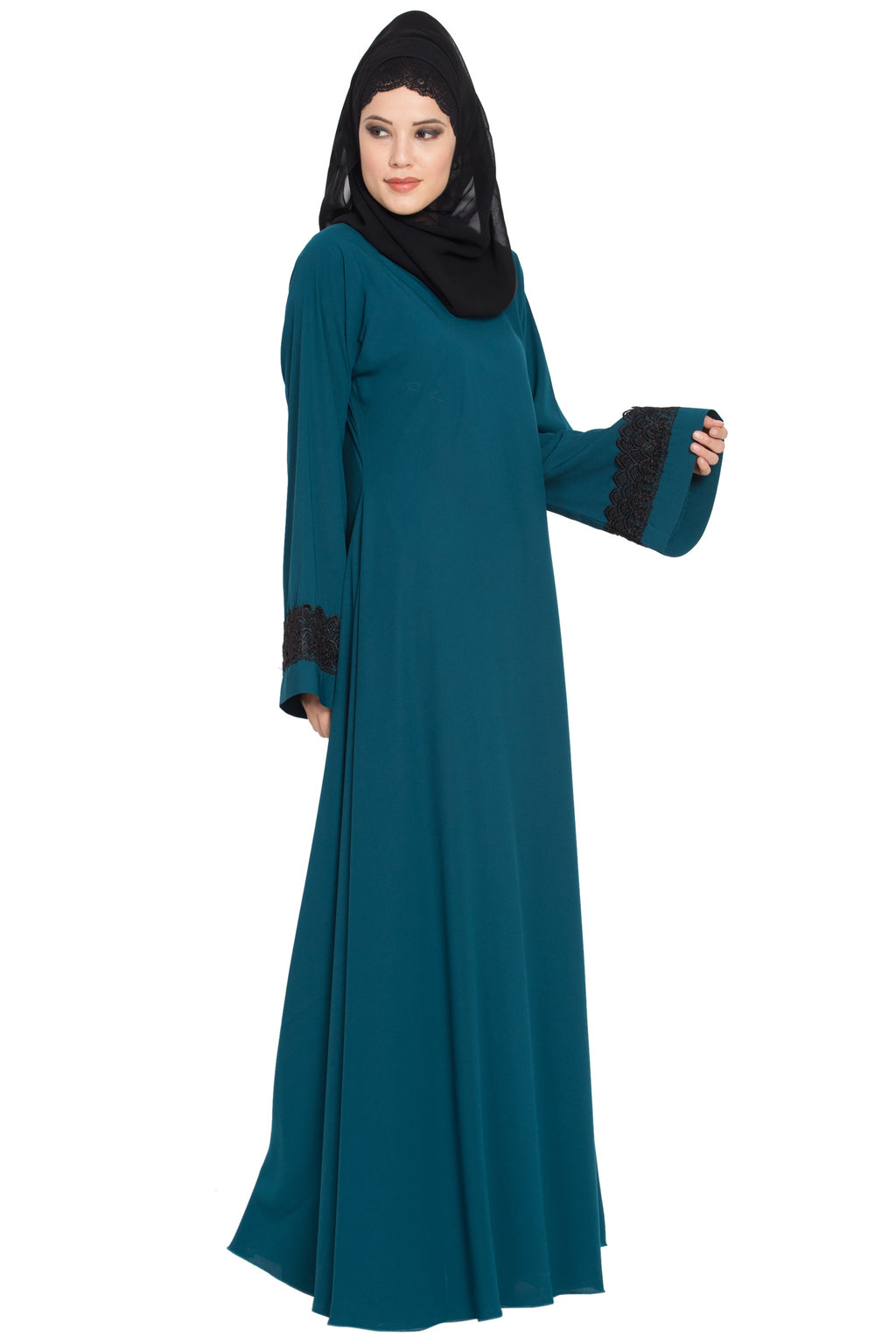 Bashariya Umbrella Flare Abaya With Lacework On Sleeves | Grocsy