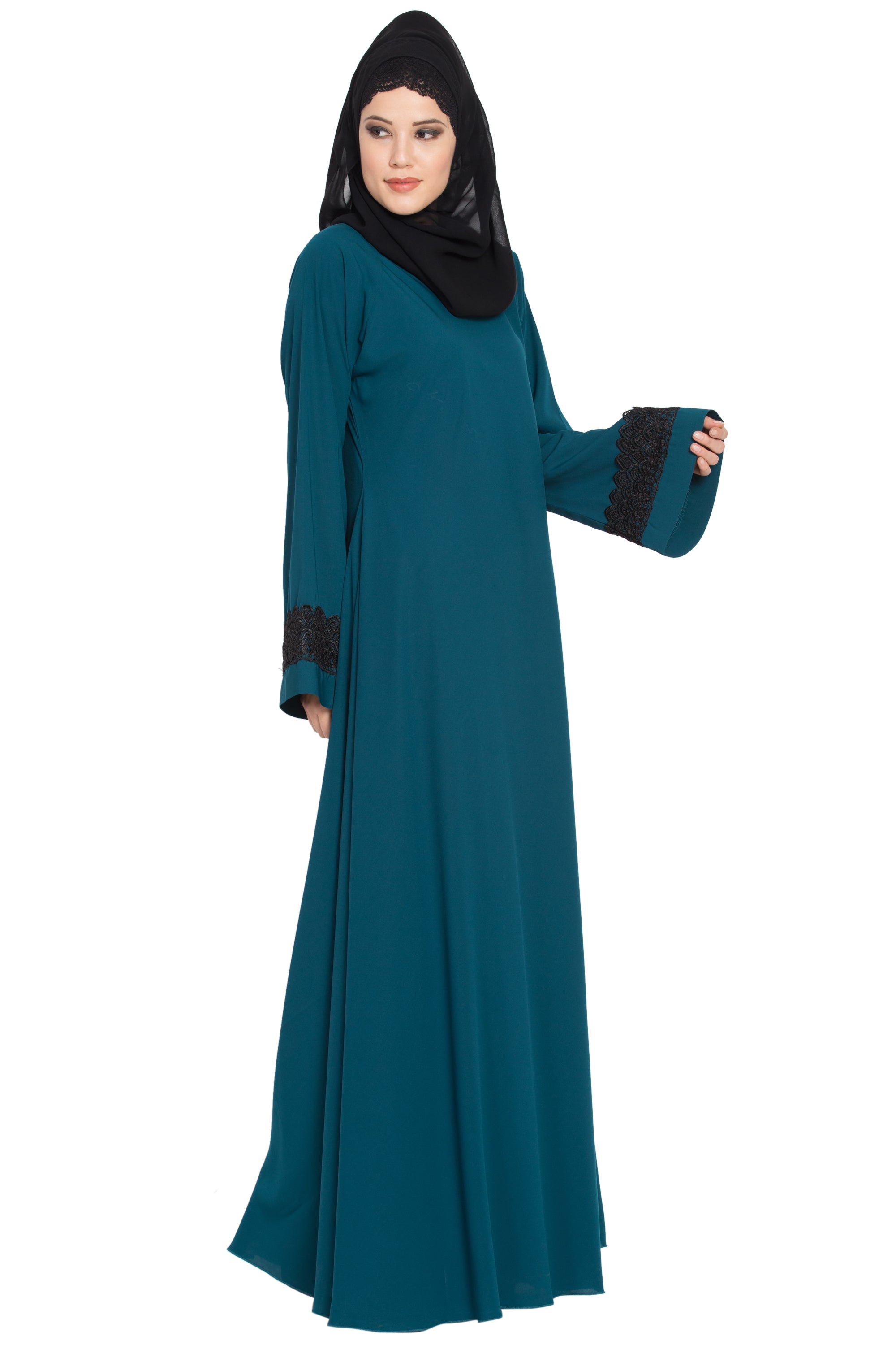 Bashariya Umbrella Flare Abaya With Lacework On Sleeves | Grocsy