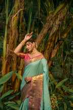 Jyoti Fashion Women's Sky Blue Kanjivaram Silk Zari Woven Saree with Blouse | Grocsy