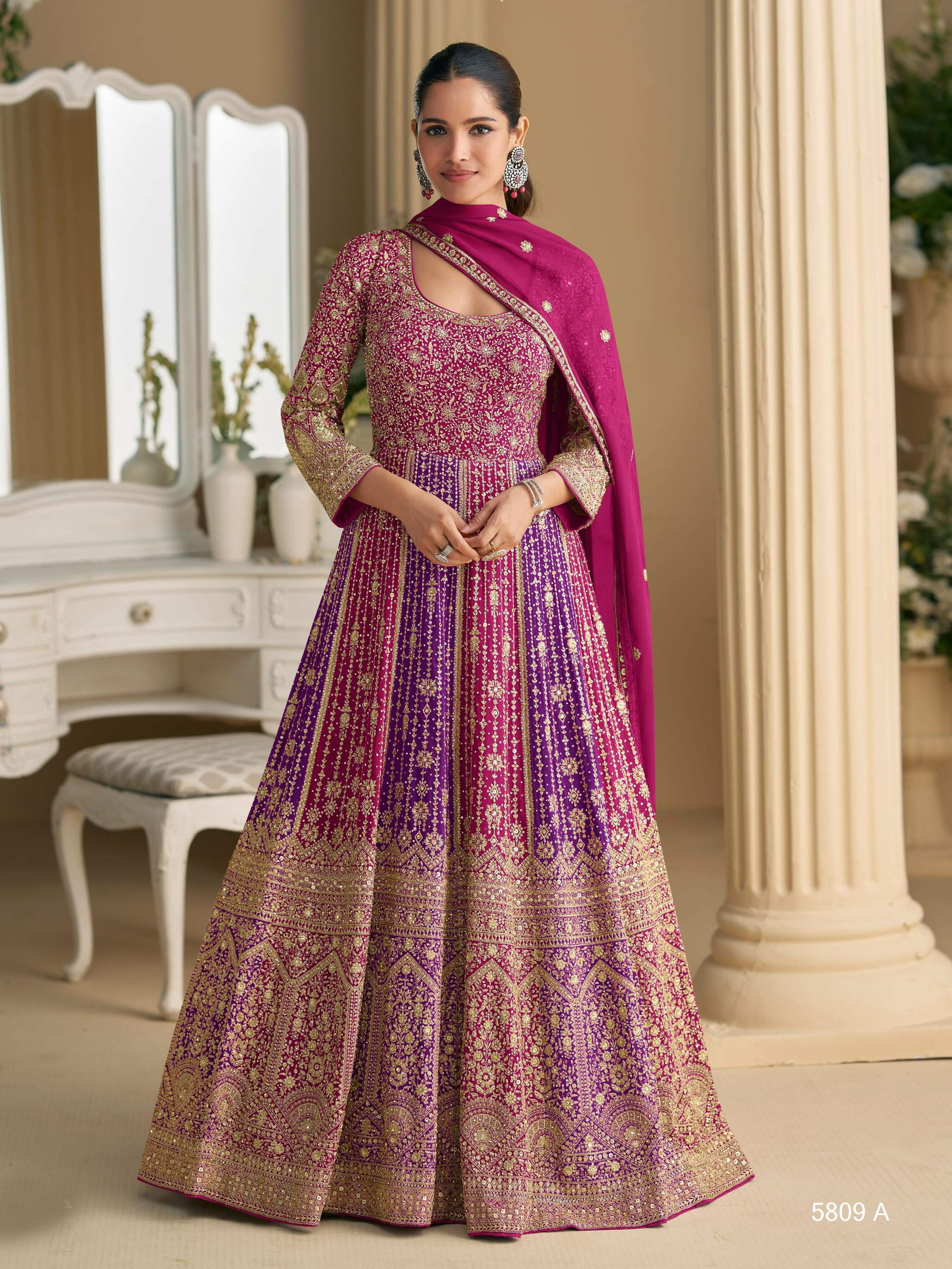 Anaita Purple Georgette Readymade Anarkali Suit with Embroidery Zarkan Work | Grocsy