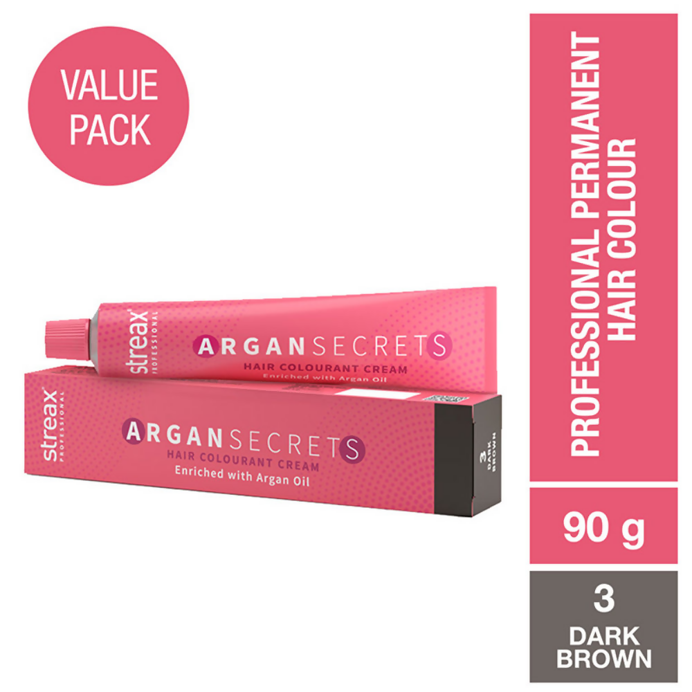 Streax Professional Argan Secrets Permanent Hair Colourant Cream - Dark Brown 3 | Grocsy