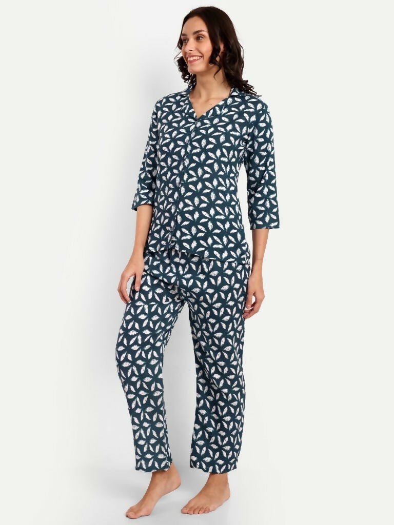 Alvano Beautiful Floral Print Co-ord set for Women's and Girls Rayon(Blue) | Grocsy