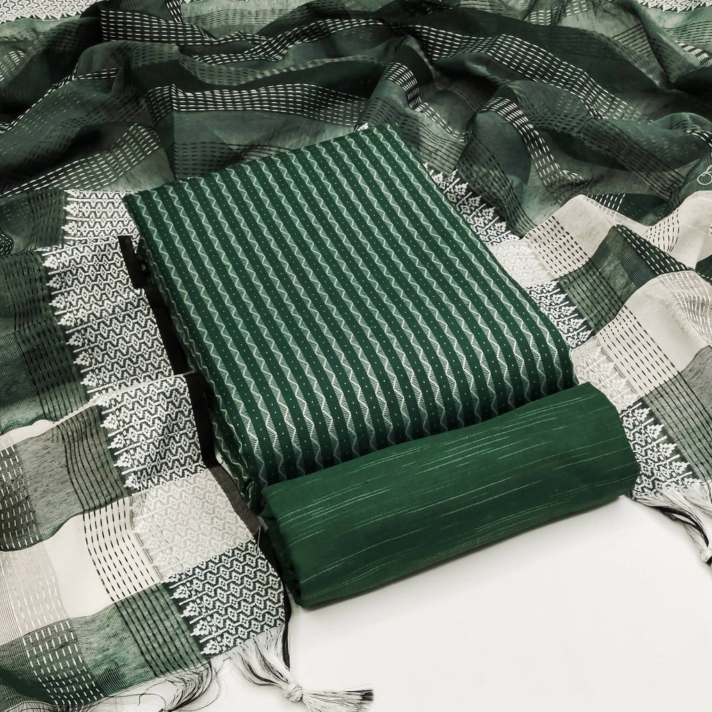 Green Cotton Jacquard Woven Unstitched Dress Material - Amara | Grocsy