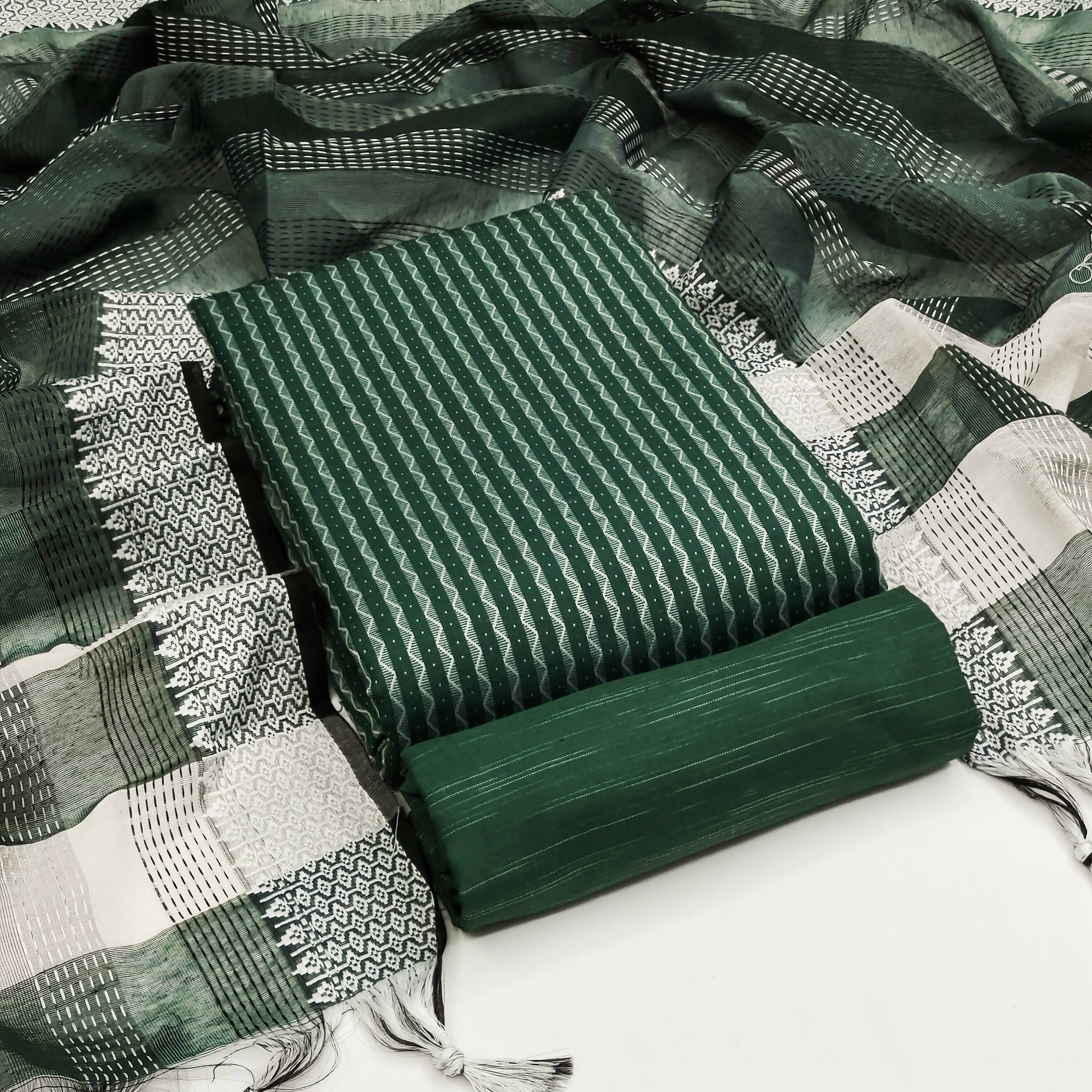 Green Cotton Jacquard Woven Unstitched Dress Material - Amara | Grocsy