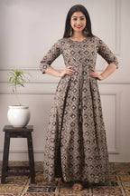 Partywear Designer Hand Screen and Foil Print Multi Pure chanderi Gown - Anbazaar | Grocsy
