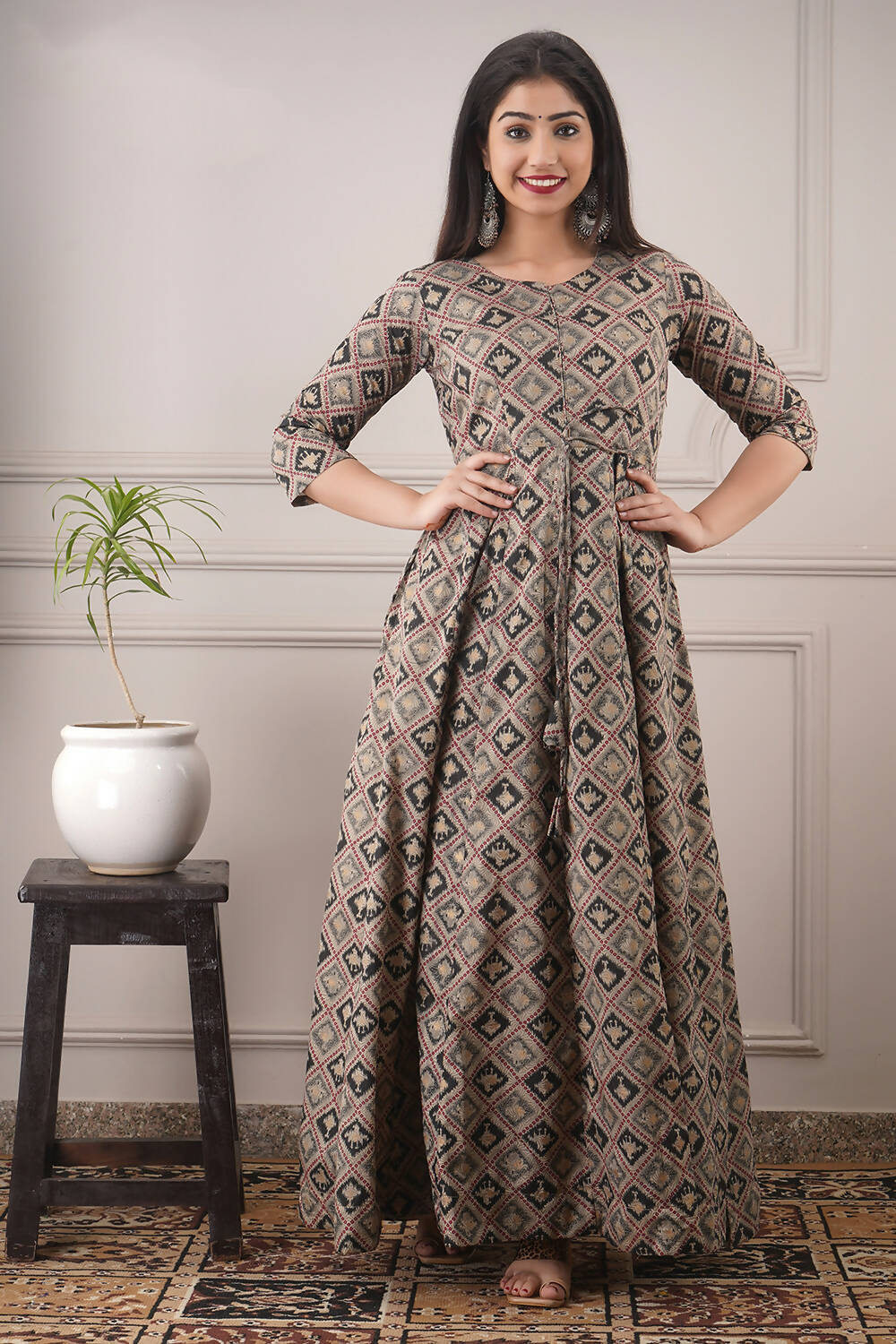 Partywear Designer Hand Screen and Foil Print Multi Pure chanderi Gown - Anbazaar | Grocsy