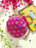 Joban Fashion Pearl Hand Work Potli Bag - Pink | Grocsy