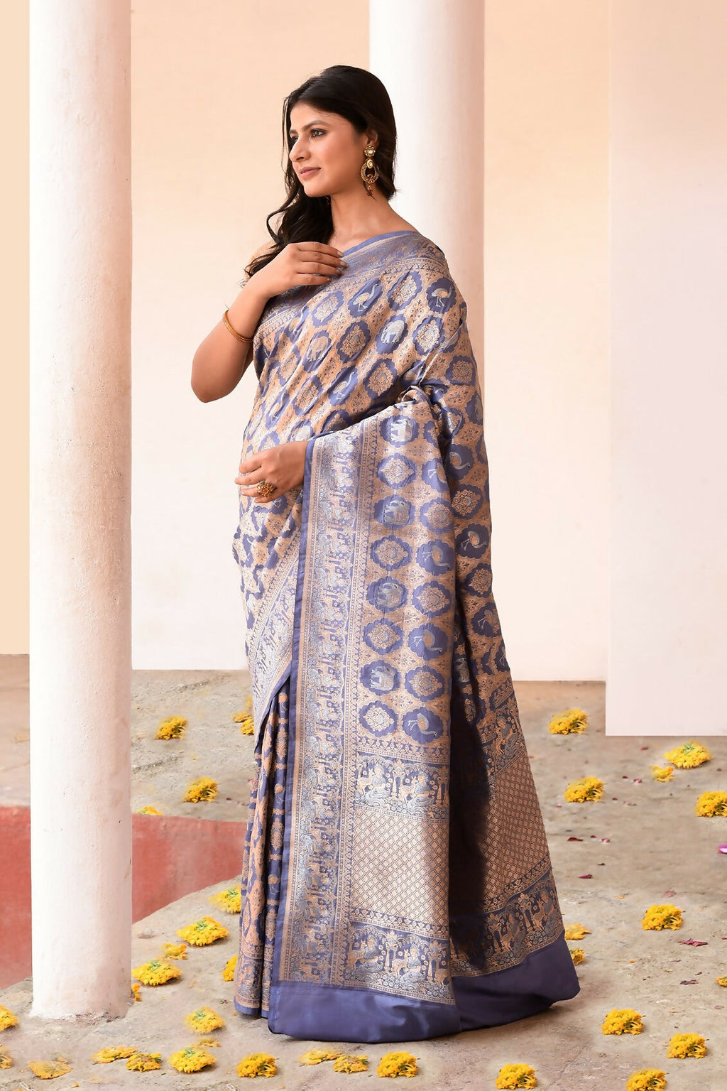 Joban Fashion Lavender Pure Katan Pure Handloom Banarasi Silk Saree | Grocsy